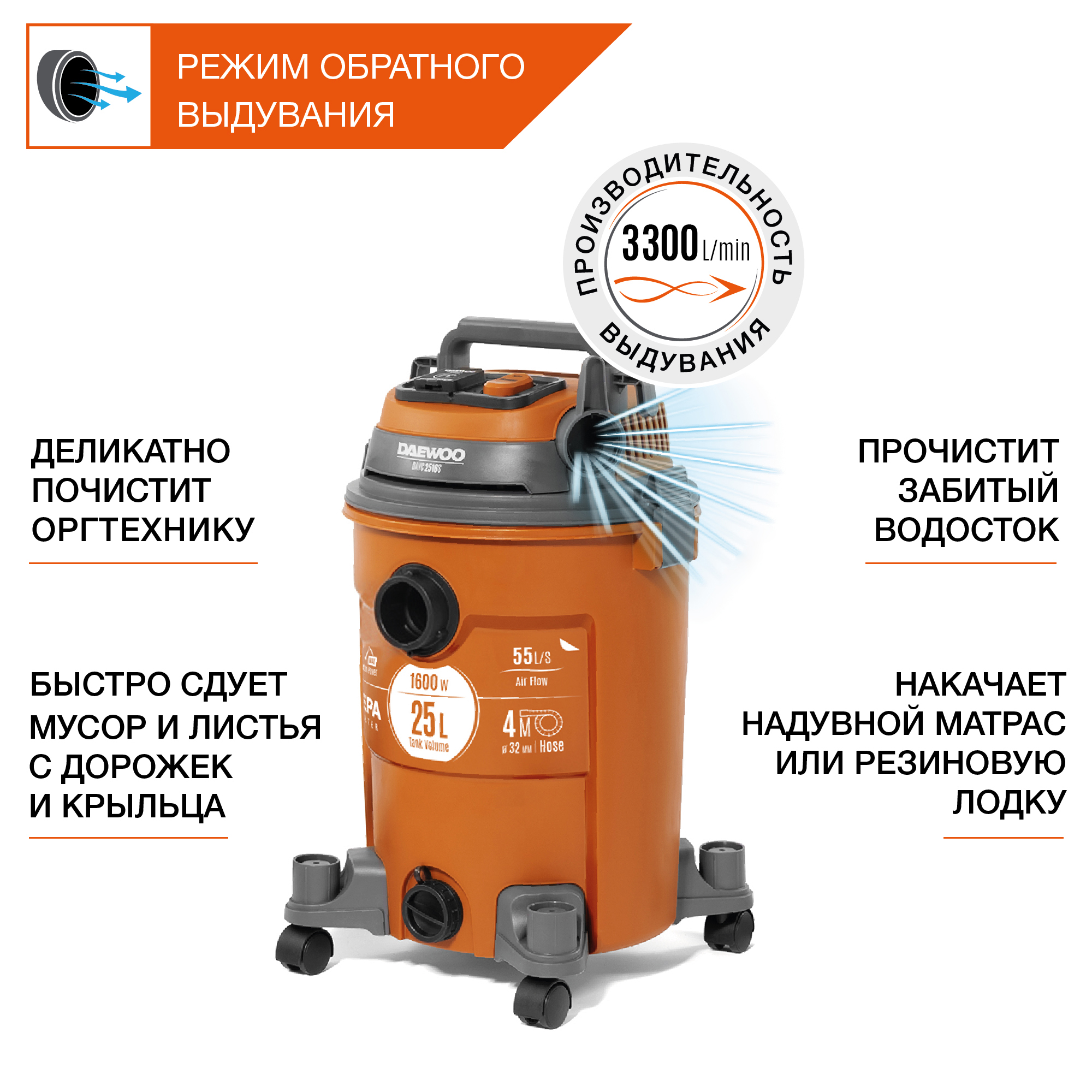 Пылесос строительный DAEWOO DAVC 2516S