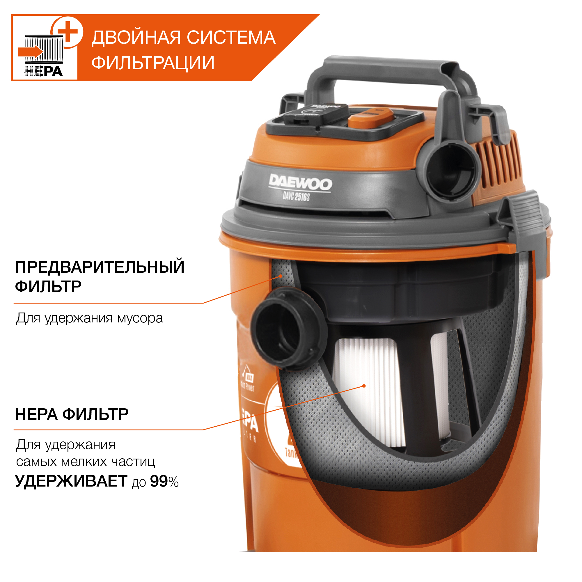 Пылесос строительный DAEWOO DAVC 2516S