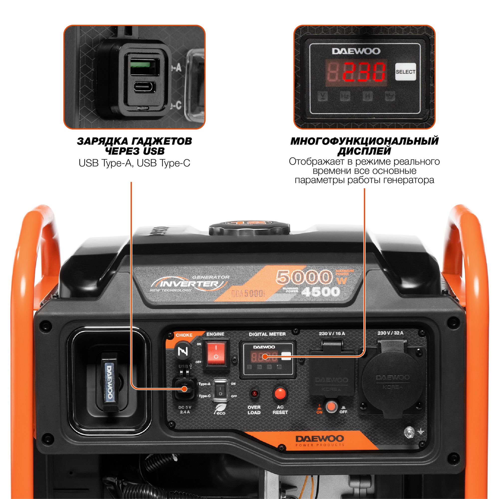 Инверторный бензиновый генератор DAEWOO GDA 5000i