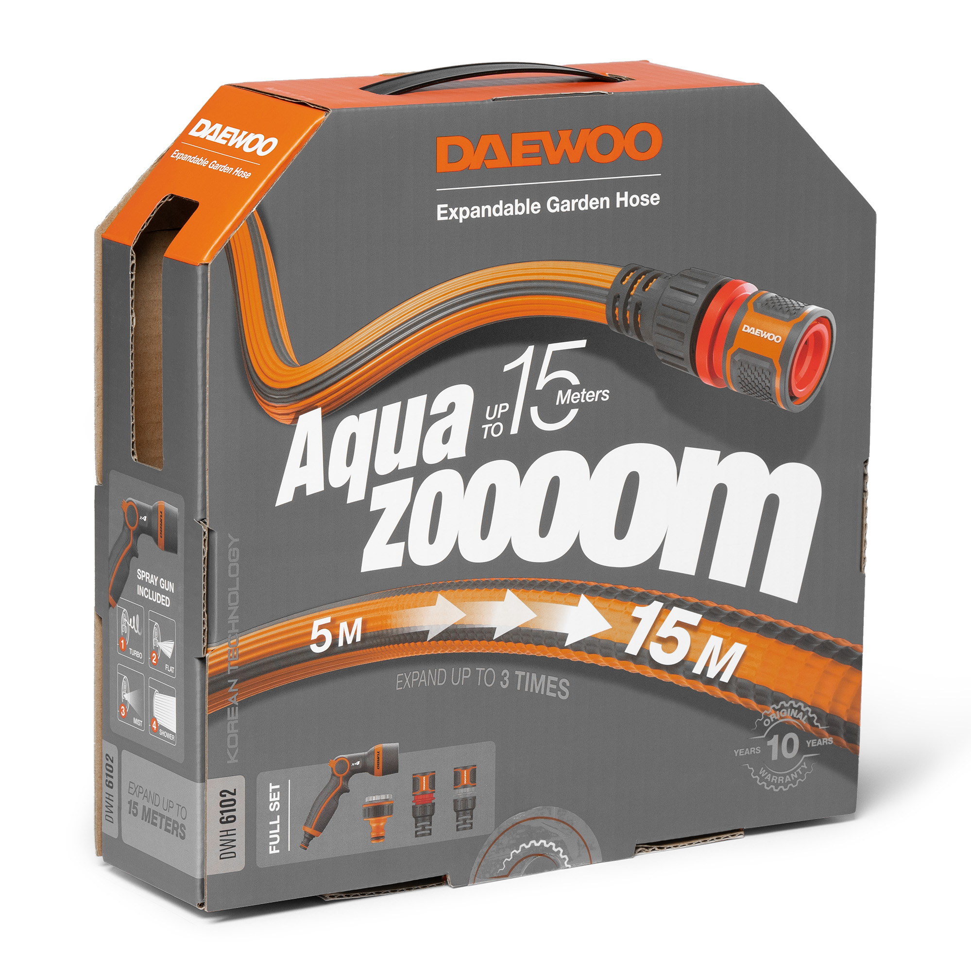 Шланг растягивающийся Aquazoom 5-15м с набором для полива DAEWOO DWH 6102