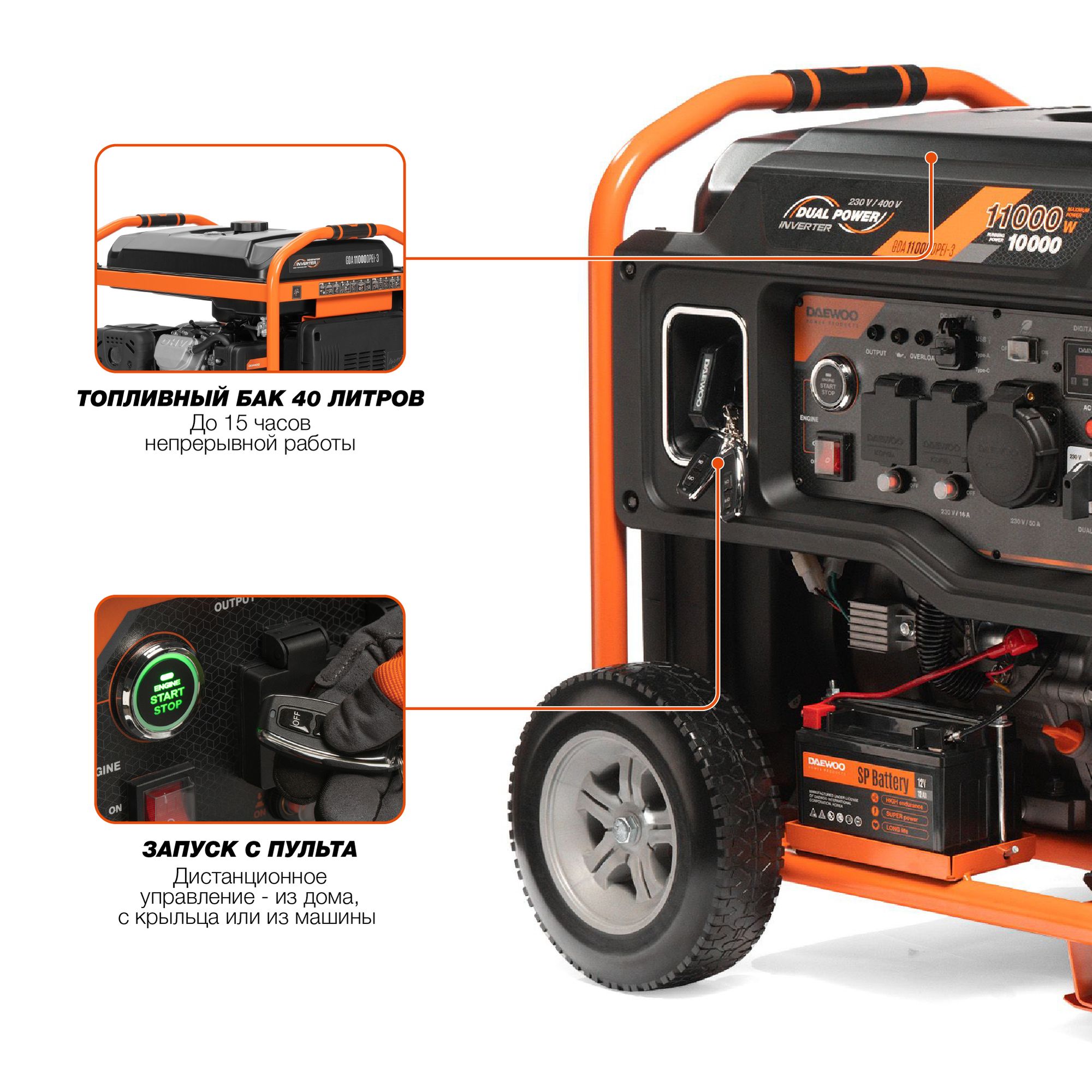 Инверторный бензиновый генератор DAEWOO GDA 11000DPEi-3