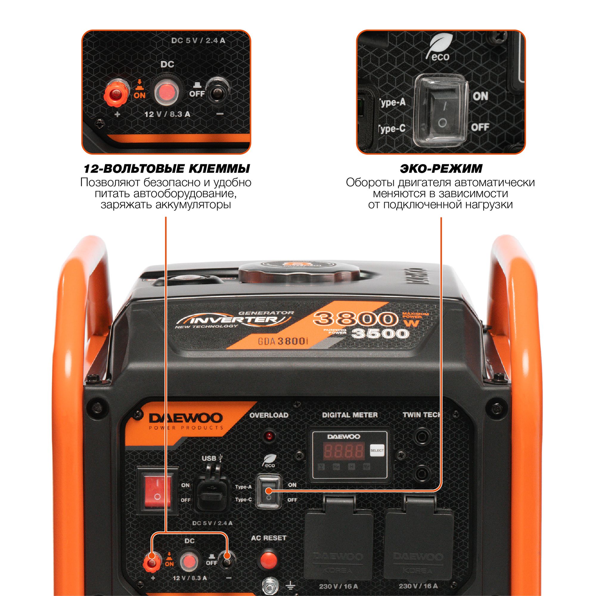 Инверторный бензиновый генератор DAEWOO GDA 3800i