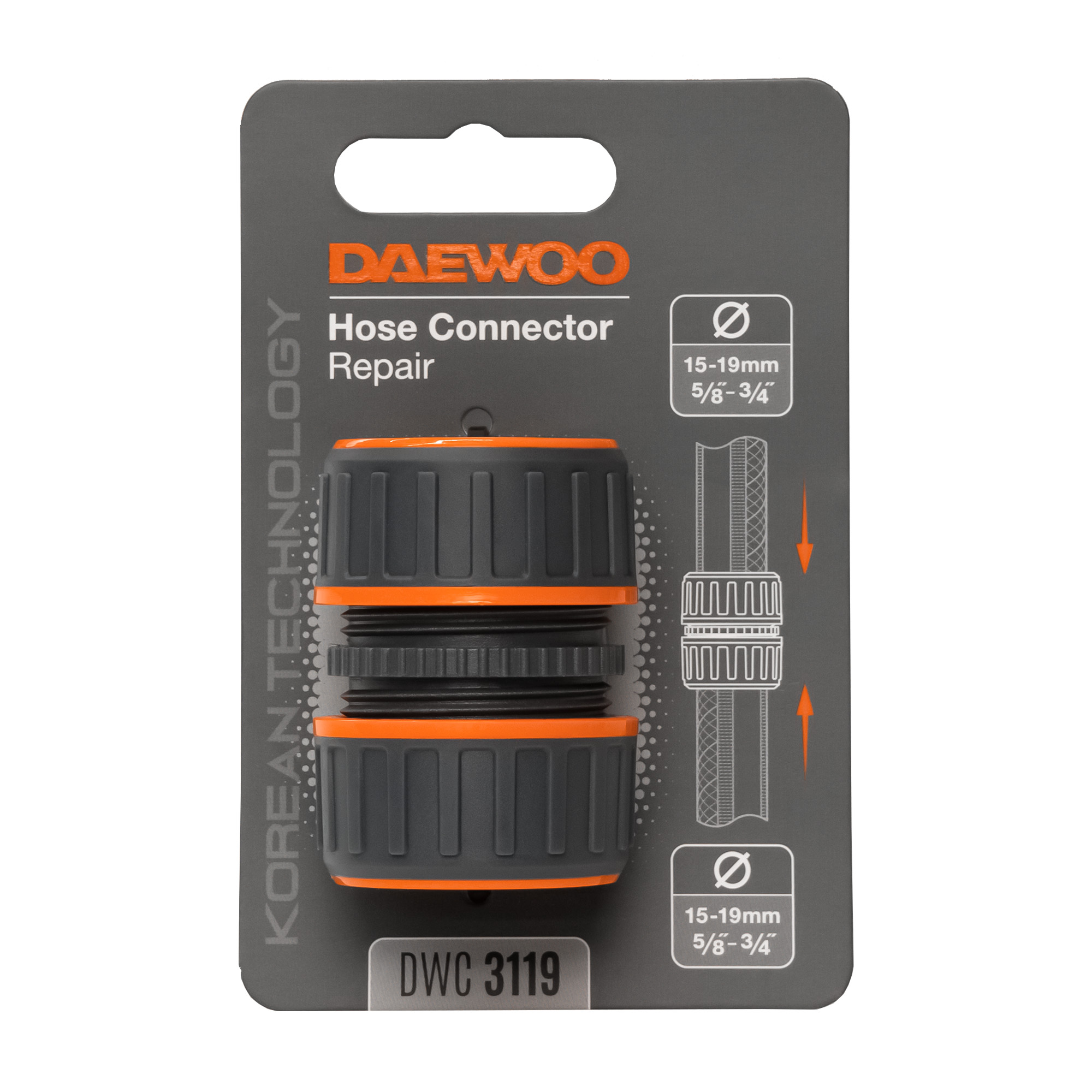 Муфта ремонтная для шланга диаметром от 15 мм до 19 мм DAEWOO DWC 3119