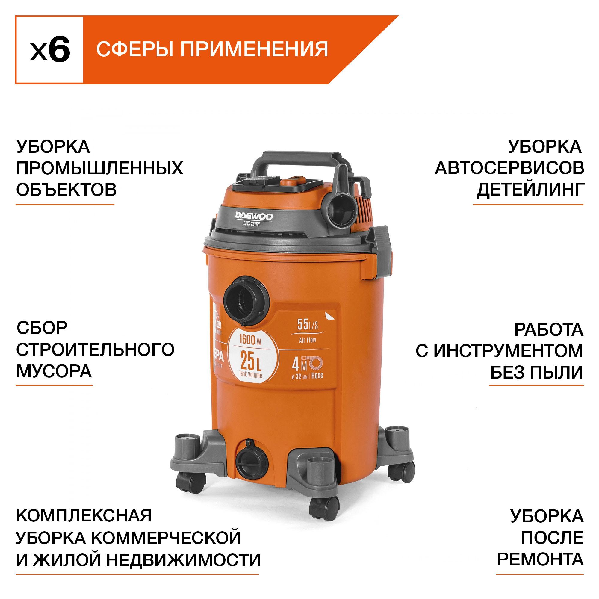 Пылесос строительный DAEWOO DAVC 2516S